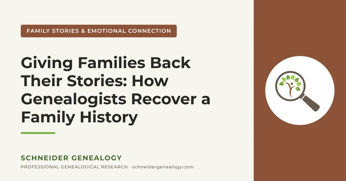 Giving Families Back Their Stories: How Genealogists Recover a Family History - Schneider Genealogy